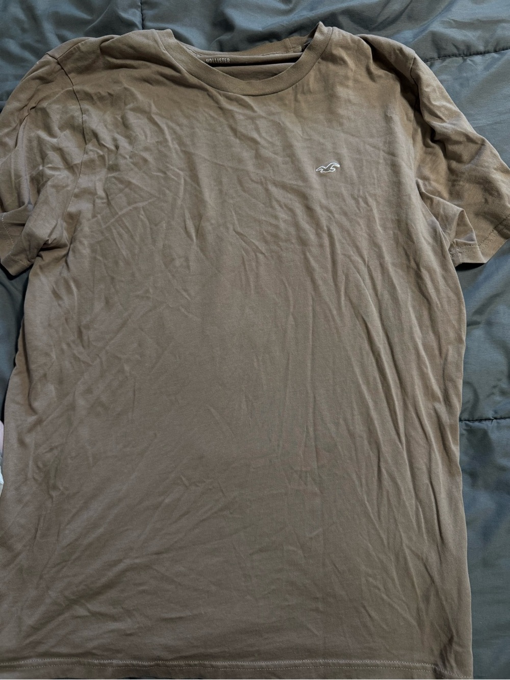 Hollister Men's Olive Brown Crewneck Tee with Small Logo